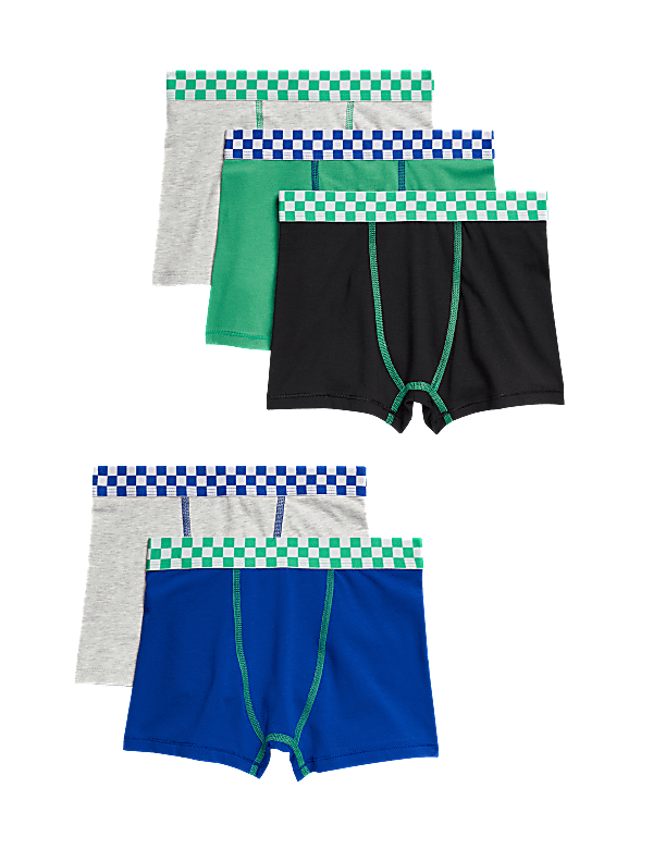 5pk Cotton With Stretch Checkerboard Trunks (5–16 Yrs)