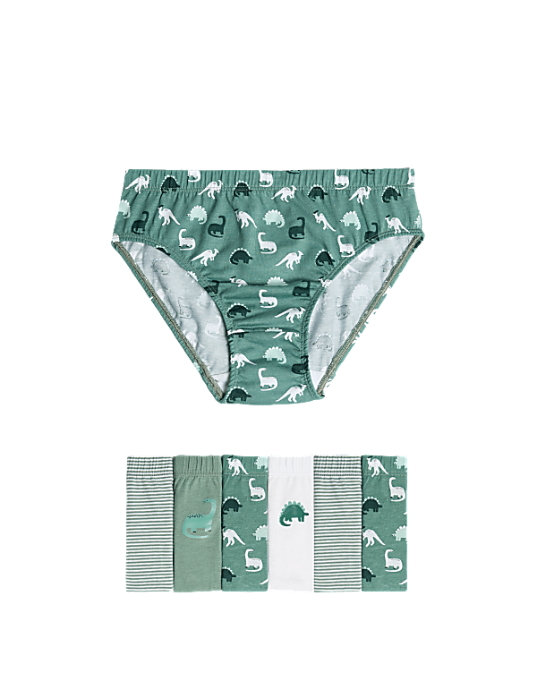 7pk Pure Cotton Dinosaur & Striped Briefs (2-8 Yrs)