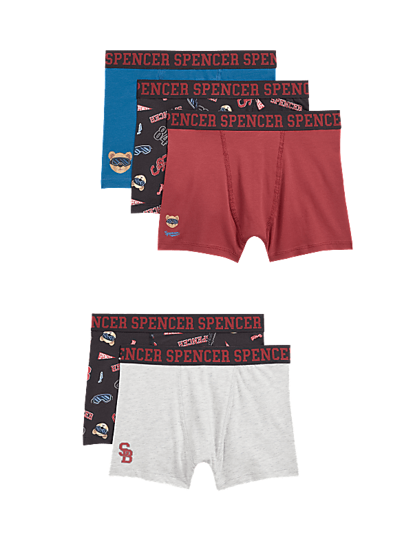 5pk Cotton with Stretch Spencer Bear™ Trunks (5-14 Yrs)