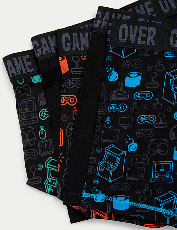 5pk Cotton with Stretch Gaming Trunks (5-16 Yrs)
