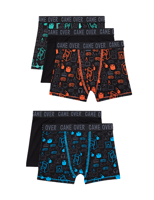 5pk Cotton with Stretch Gaming Trunks (5-16 Yrs)