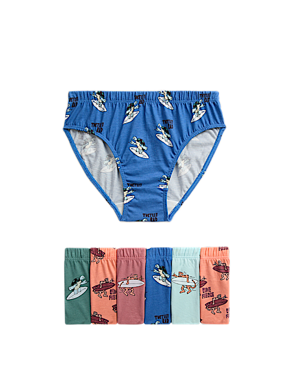 7pk Pure Cotton Surf Animal Briefs (2-8 Yrs)
