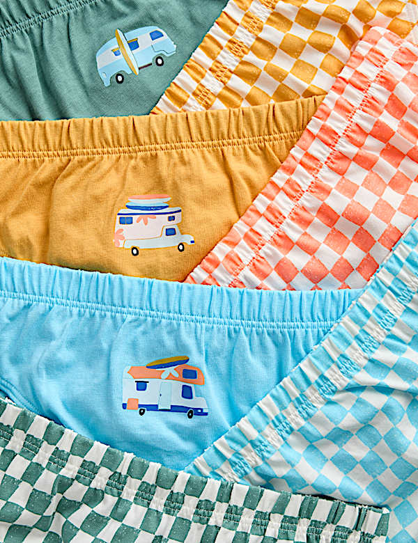 7pk Pure Cotton Surf Check Briefs (2-8 Yrs)