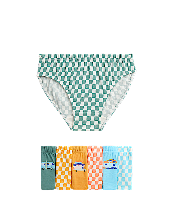 7pk Pure Cotton Surf Check Briefs (2-8 Yrs)