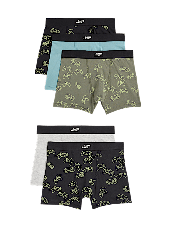 5pk Cotton with Stretch Gamer Trunks (5-16 Yrs)