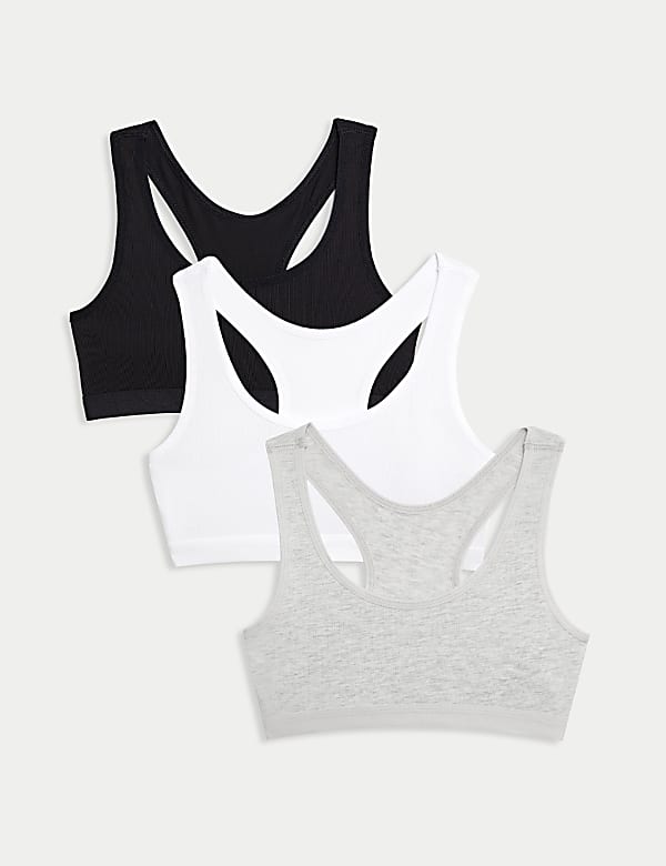 3pk Cotton with Stretch Crop Tops 6 16 Yrs GREY MIX Crop Tops M S CZ