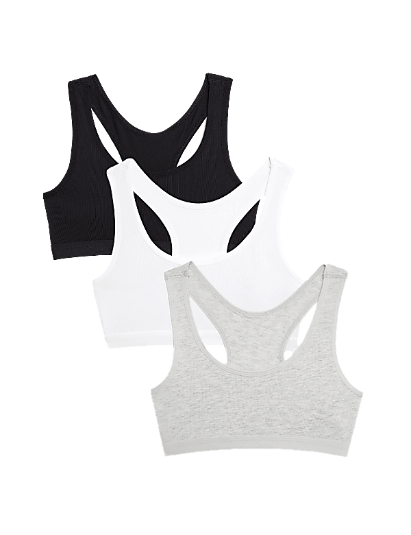 3pk Cotton with Stretch Crop Tops (6-16 Yrs)