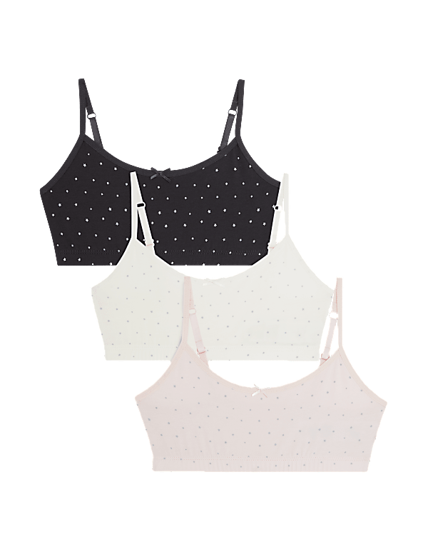 3pk Cotton with Stretch Star Print Crop Tops (6-16 Yrs)