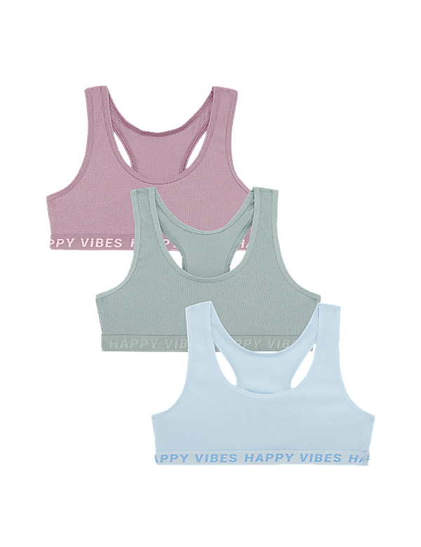 3pk Cotton with Stretch Ribbed Crop Tops (6-16 Yrs)