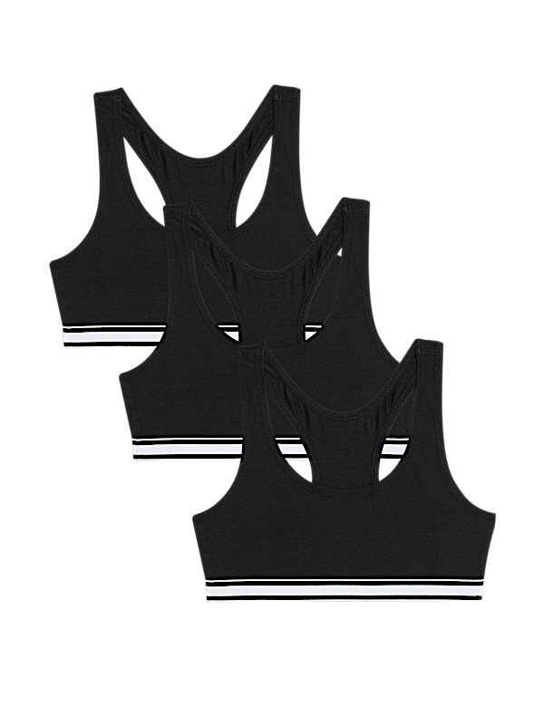3pk Cotton with Stretch Racer Back Crop Tops (6-16 Yrs)