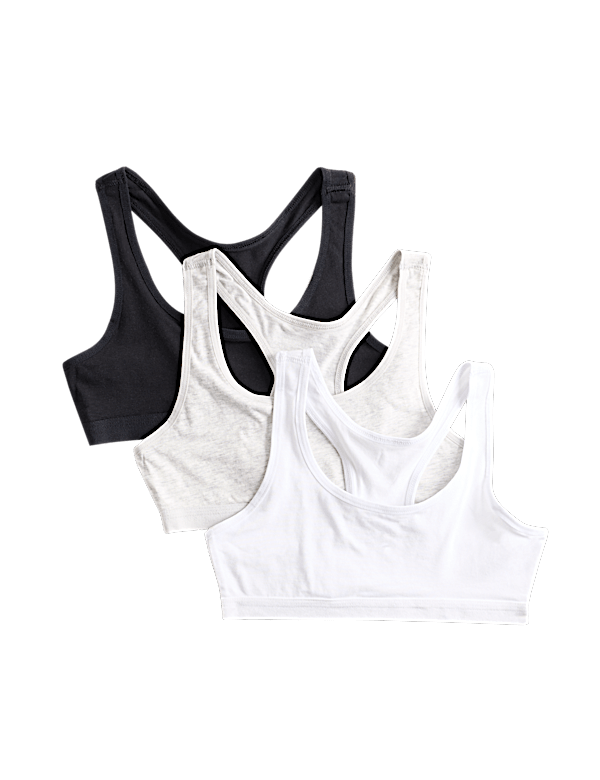 3 Pack Cotton with Stretch Racer Crop Tops (6-16 Yrs)