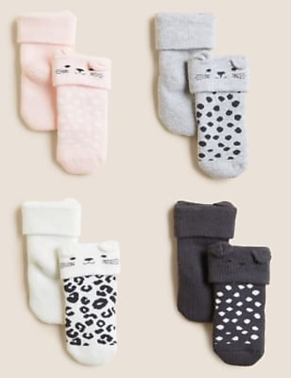 4pk Cotton Rich Leopard Baby Socks (0-3 Yrs)