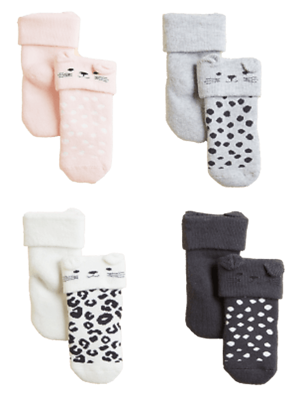 4pk Cotton Rich Leopard Baby Socks (0-3 Yrs)