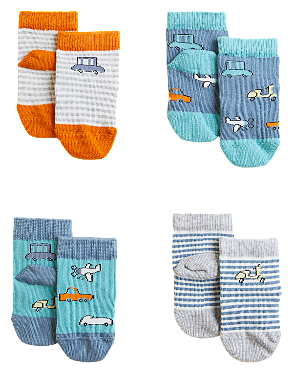 4pk Cotton Rich Transport Print Baby Socks