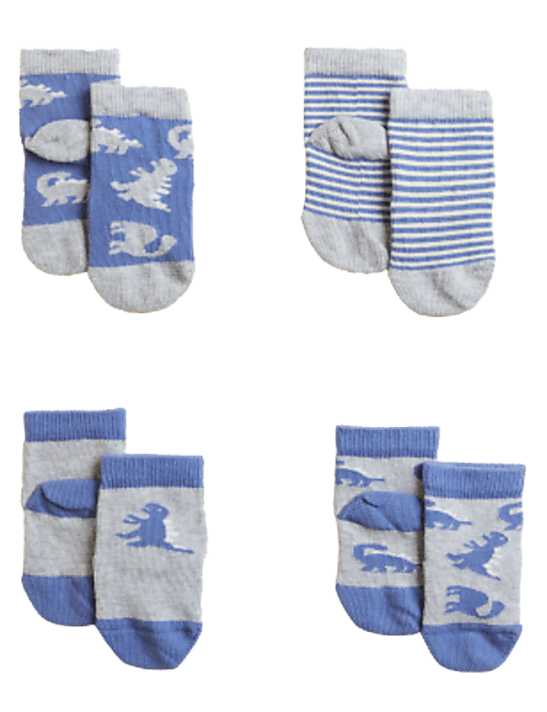 4pk Cotton Rich Dinosaur Baby Socks