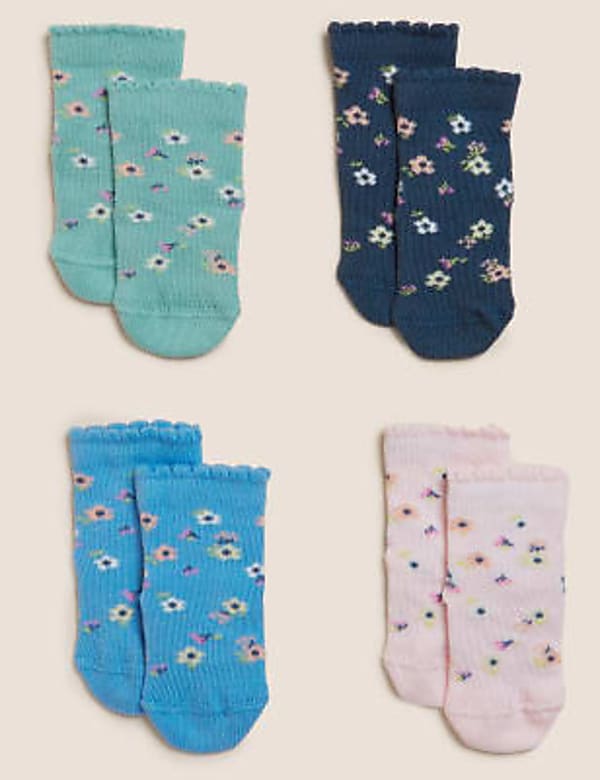 4pk Cotton Rich Floral Baby Socks