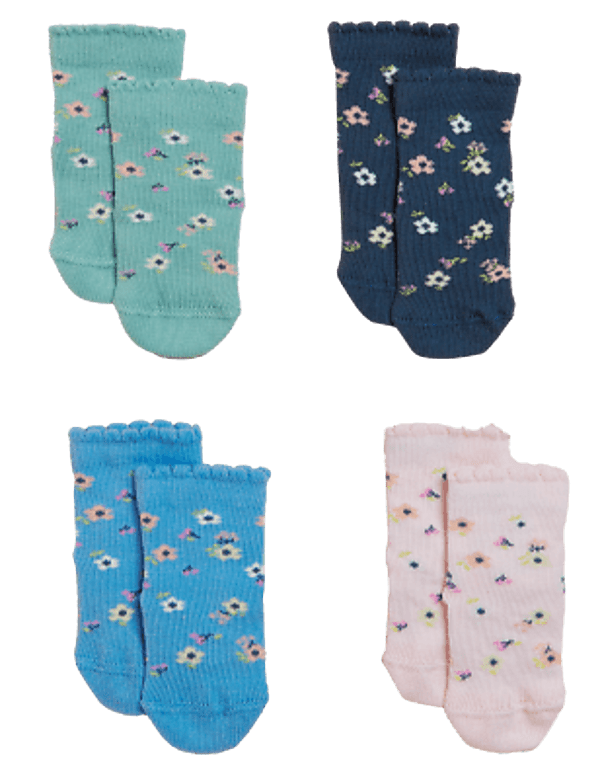 4pk Cotton Rich Floral Baby Socks
