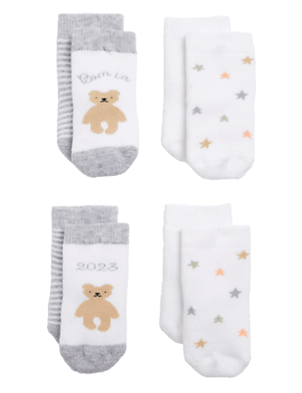4pk Terry Born in 2023 Baby Socks (7lbs - 1 Yr)