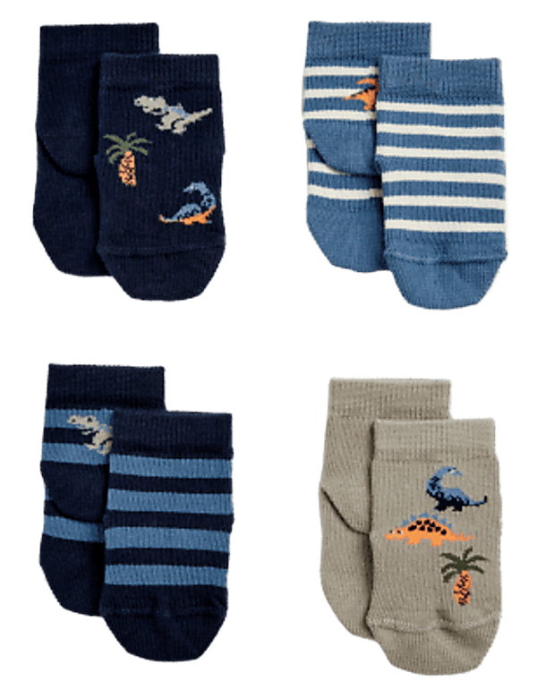 4pk Cotton Rich Dinosaur Baby Socks