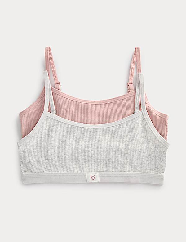 2 Pack Plain Rib Woven Heart Crop Tops (7-16 Yrs)