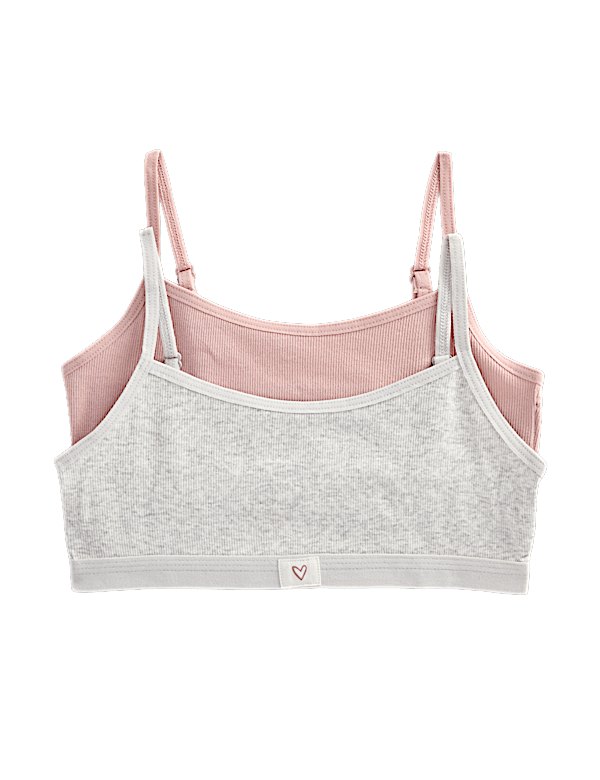 2 Pack Plain Rib Woven Heart Crop Tops (7-16 Yrs)