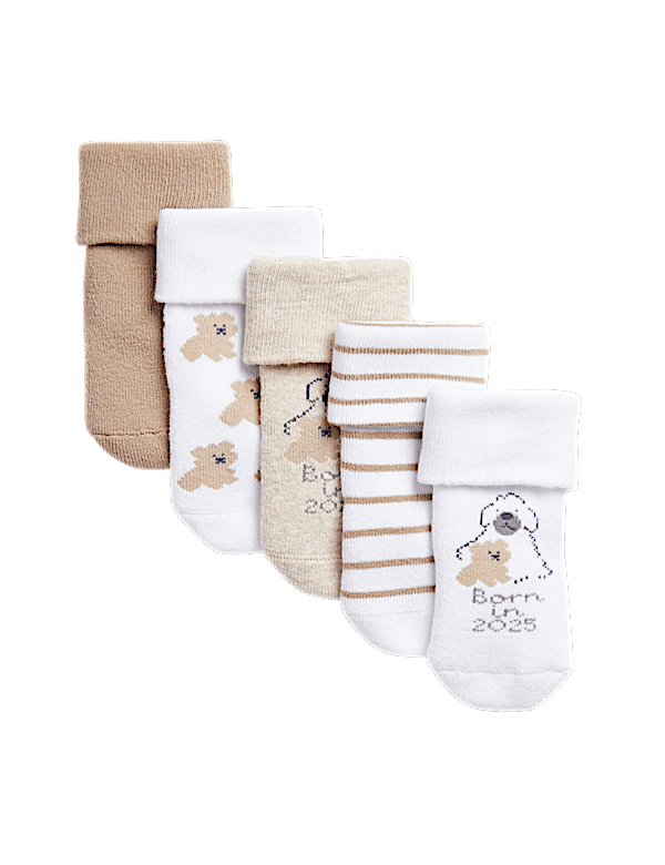 5pk Cotton Rich Terry Born in 2025 Baby Socks (0 - 3 Yrs)