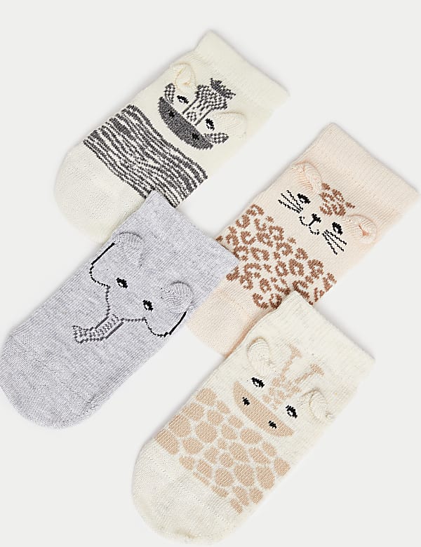 4pk Cotton Rich Animal Baby Socks (0-3 Yrs)