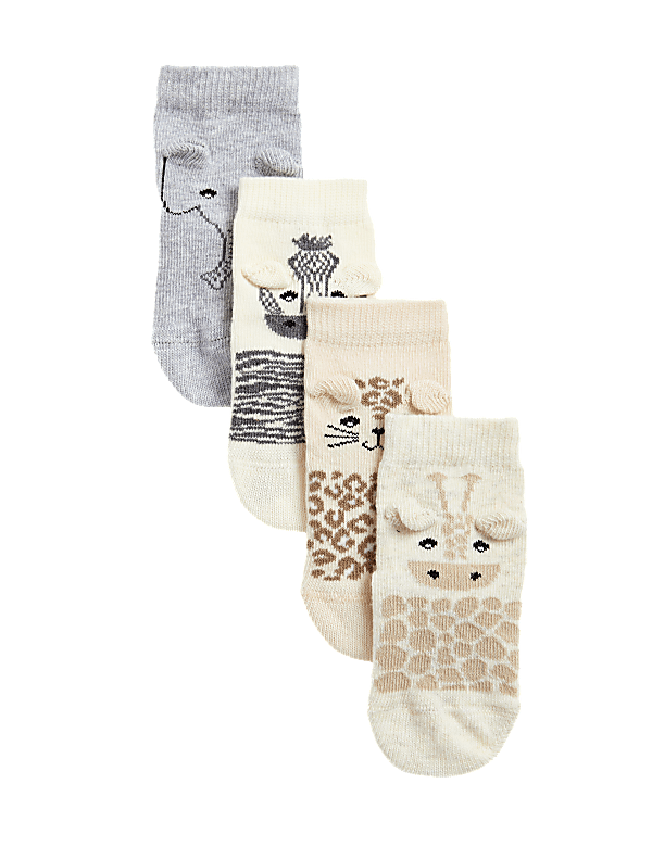 4pk Cotton Rich Animal Baby Socks (0-3 Yrs)