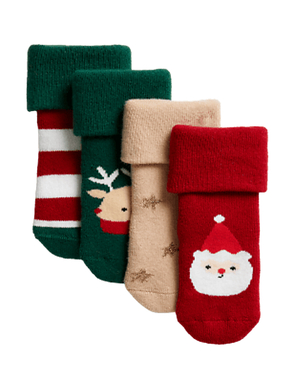 4pk Cotton Rich Christmas Baby Socks