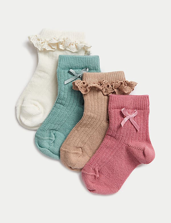 Pack de 4 pares de calcetines de algodón con volantes (0-3&nbsp;años) - US