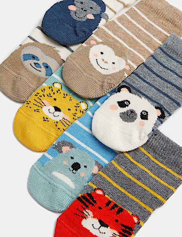 7pk Cotton Rich Animal Face Socks (0-3 Yrs)
