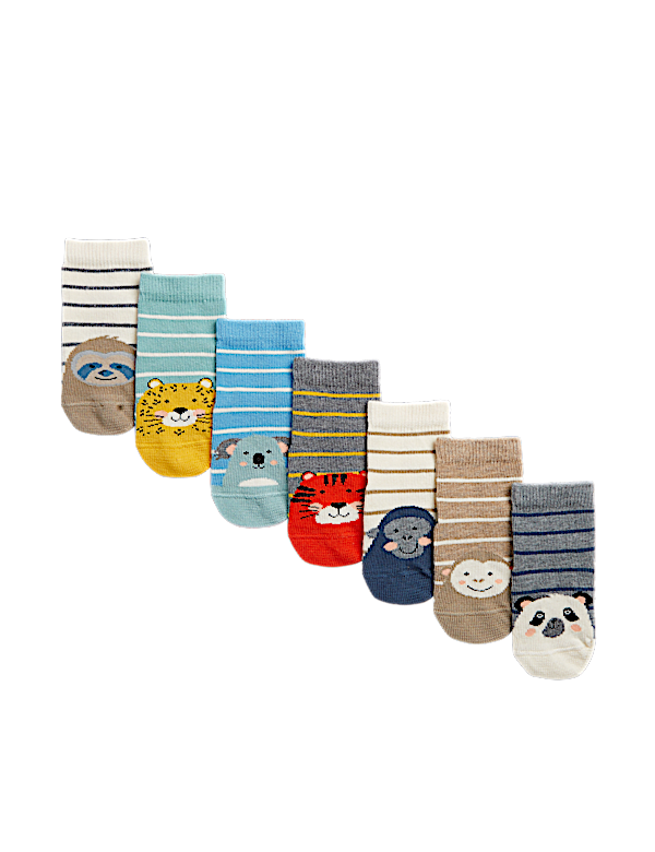 7pk Cotton Rich Animal Face Socks (0-3 Yrs)