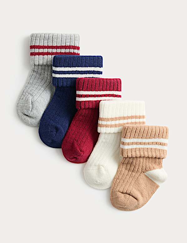 5pk Cotton Rich Striped Ribbed Socks (0-3 Years) - MX