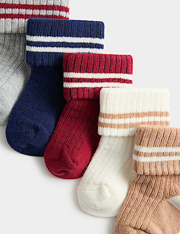 5pk Cotton Rich Striped Ribbed Socks (0-3 Years) - MX