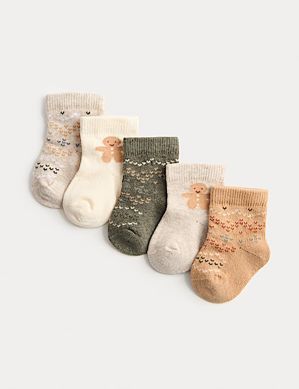 5pk Cotton Rich Gingerbread Socks (0-3 Yrs) - SI