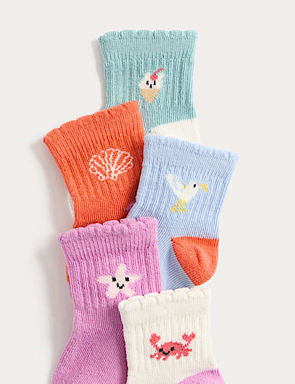 5 Pack Cotton Rich Seaside Baby Socks (0-24 Months) - JP