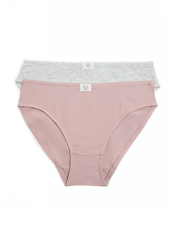 2 Pack Cotton with Stretch Heart Knickers (7-16 Yrs)