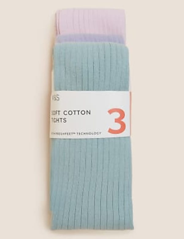 3pk Cotton Rich Ribbed Tights