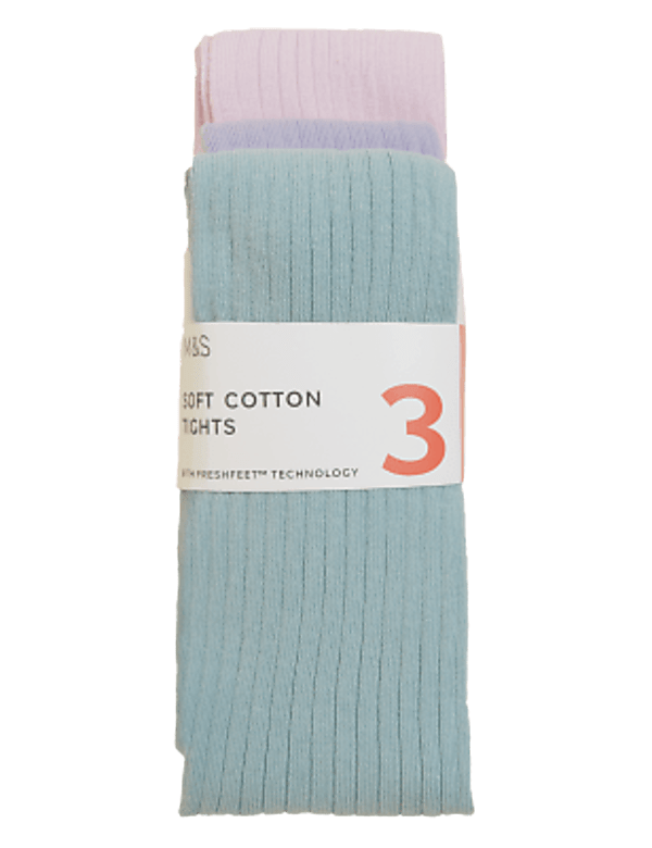 3pk Cotton Rich Ribbed Tights