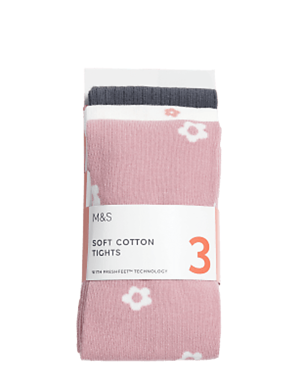 3pk Cotton Rich Daisy Tights (2-14 Yrs)