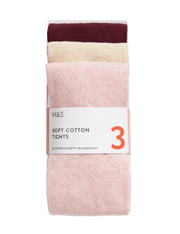 3pk Cotton Rich Plain Tights (2-14 Yrs)
