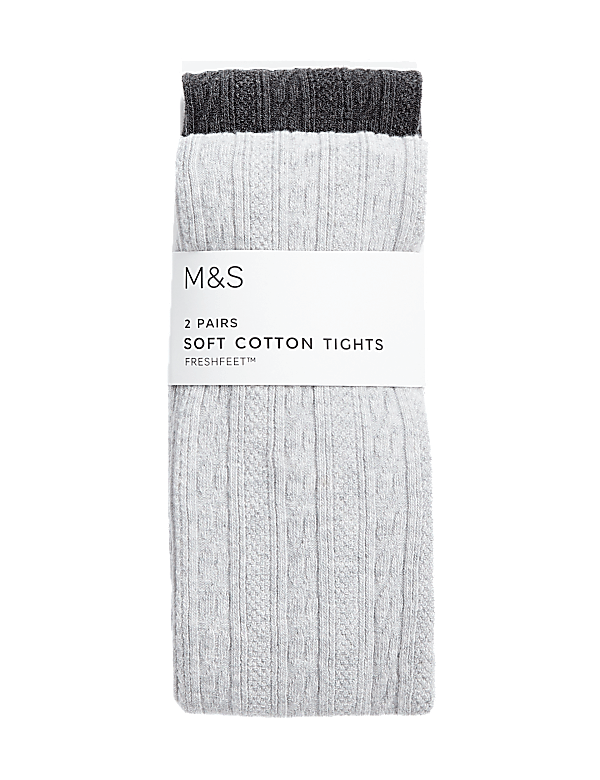 2pk Cotton Rich Cable Tights (2-14 Yrs)