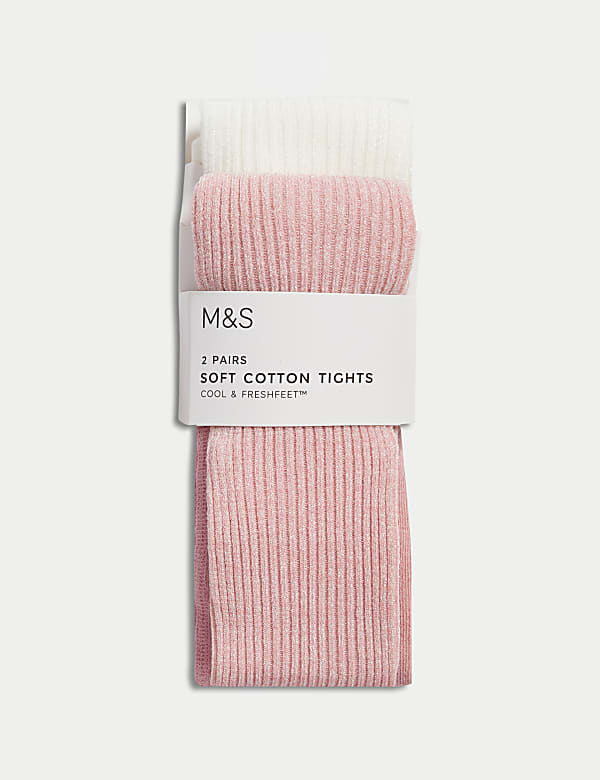 2pk Cotton Rich Ribbed Glitter Tights (2-14 Yrs)