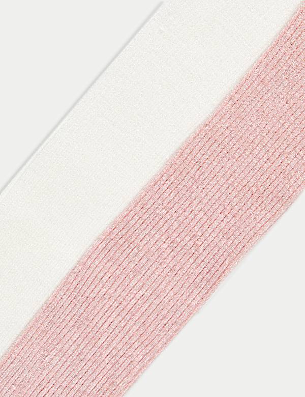 2pk Cotton Rich Ribbed Glitter Tights (2-14 Yrs)