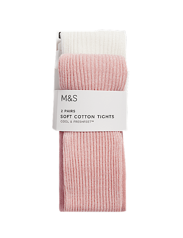 2pk Cotton Rich Ribbed Glitter Tights (2-14 Yrs)