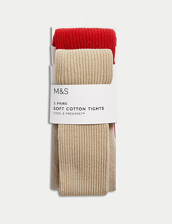 2pk Cotton Rich Ribbed Glitter Tights 2 14 Yrs RED MIX Tights M S MY