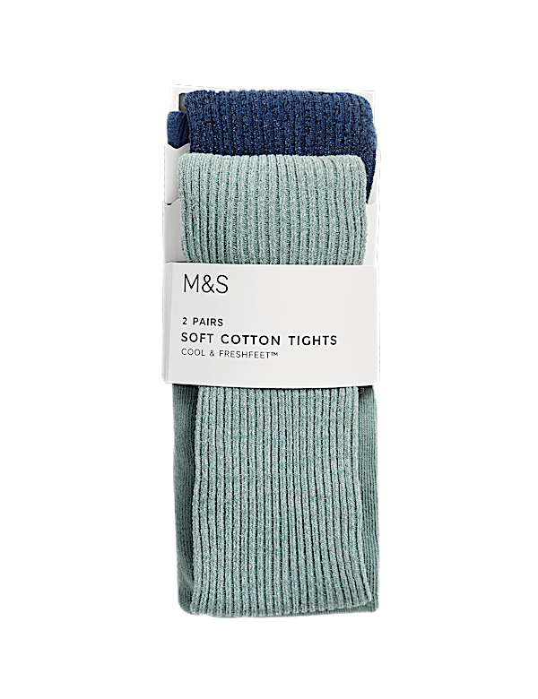 2pk Cotton Rich Ribbed Glitter Tights (2-14 Yrs)