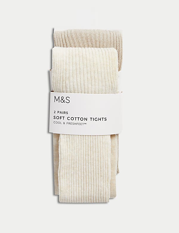 2pk Cotton Rich Ribbed Glitter Tights (2-14 Yrs)
