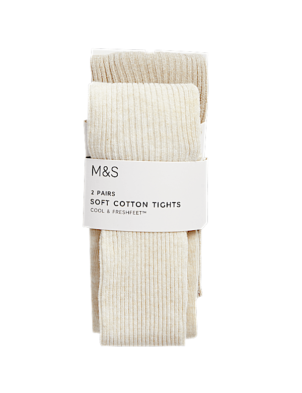 2pk Cotton Rich Ribbed Glitter Tights (2-14 Yrs)