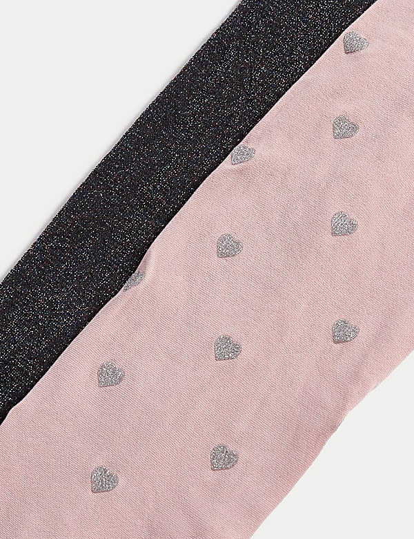 2pk Pink & Charcoal Sparkly Tights (2-14 Yrs)